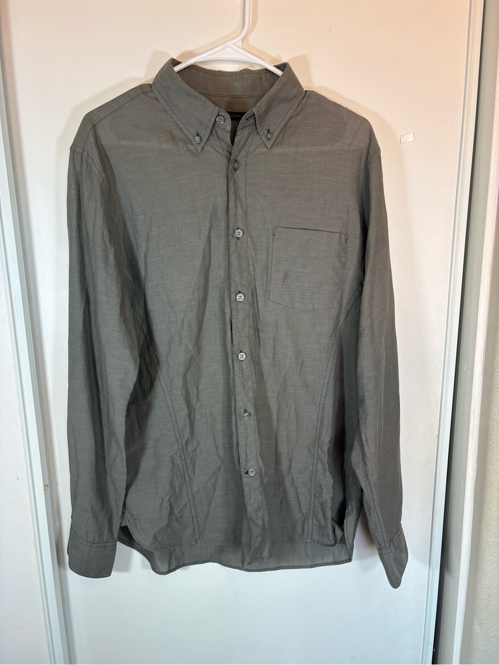 John Varvatos Shirt Mens Medium Gray Cotton Roll Tab Long Sleeve Button Up